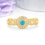 Luxurious Unique 4-Prong Round Cut Turquoise Engagement Ring - Additional view