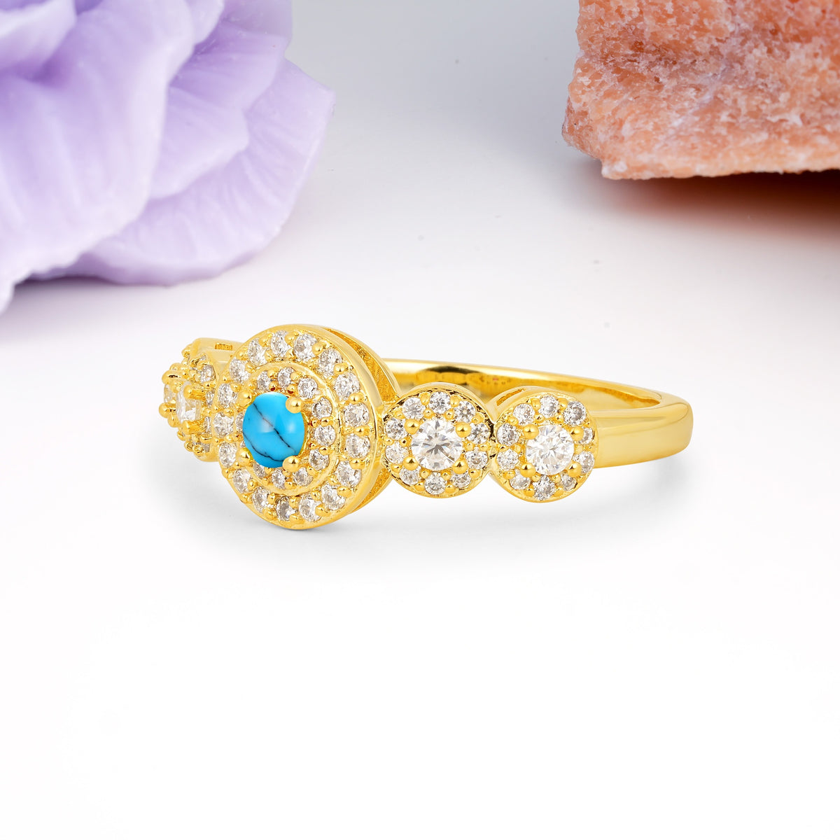 Luxurious Unique 4-Prong Round Cut Turquoise Engagement Ring - Additional view
