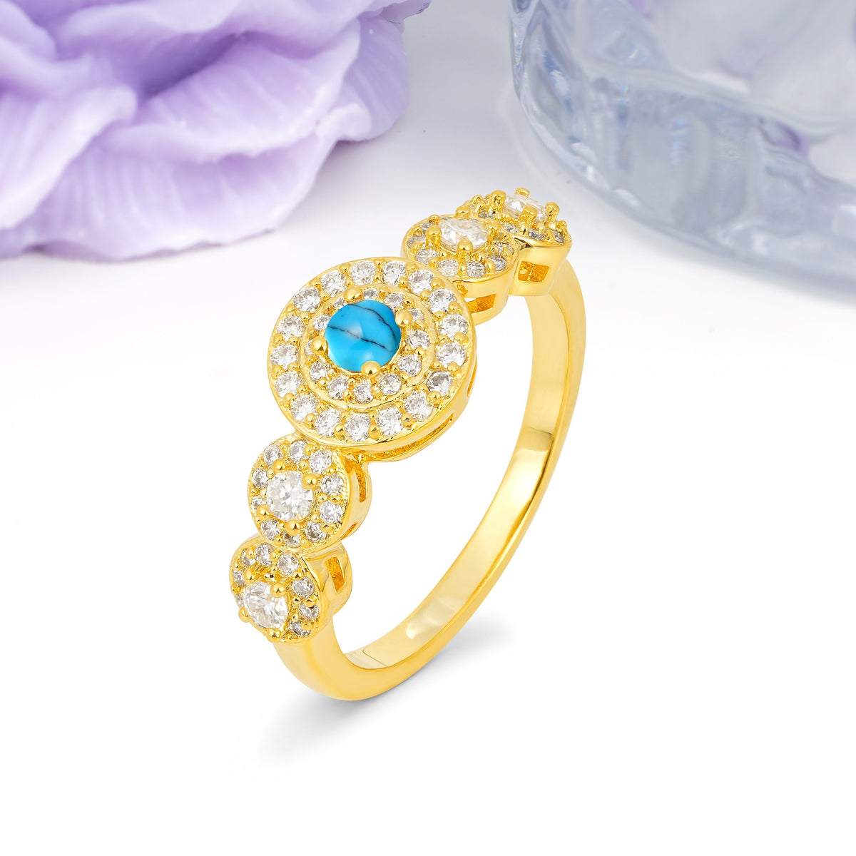 Luxurious Unique 4-Prong Round Cut Turquoise Engagement Ring - Additional view