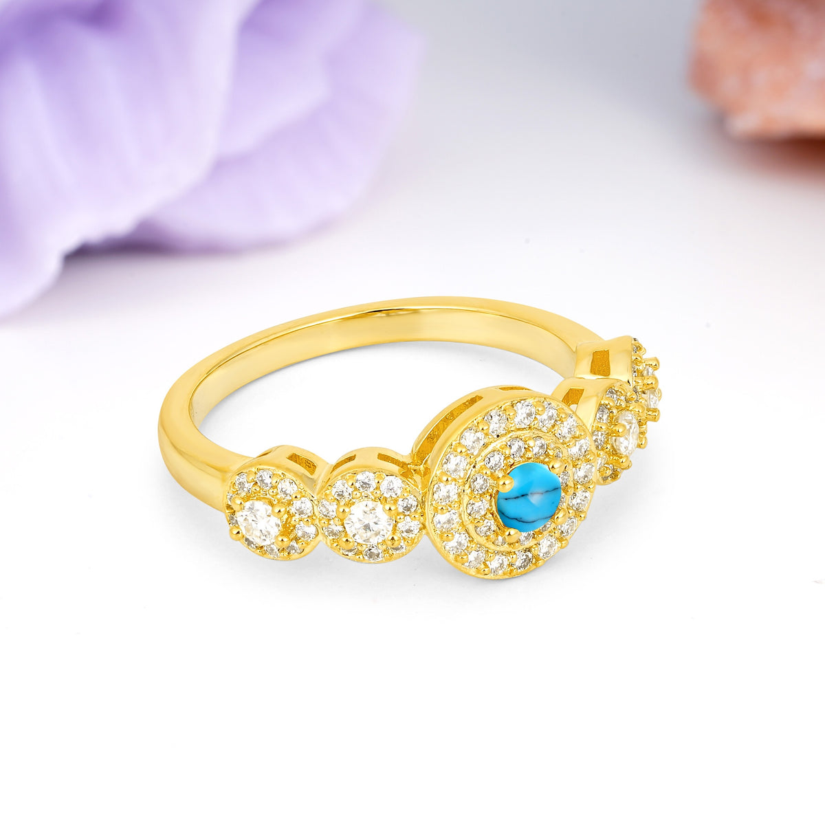 Luxurious Unique 4-Prong Round Cut Turquoise Engagement Ring - Additional view