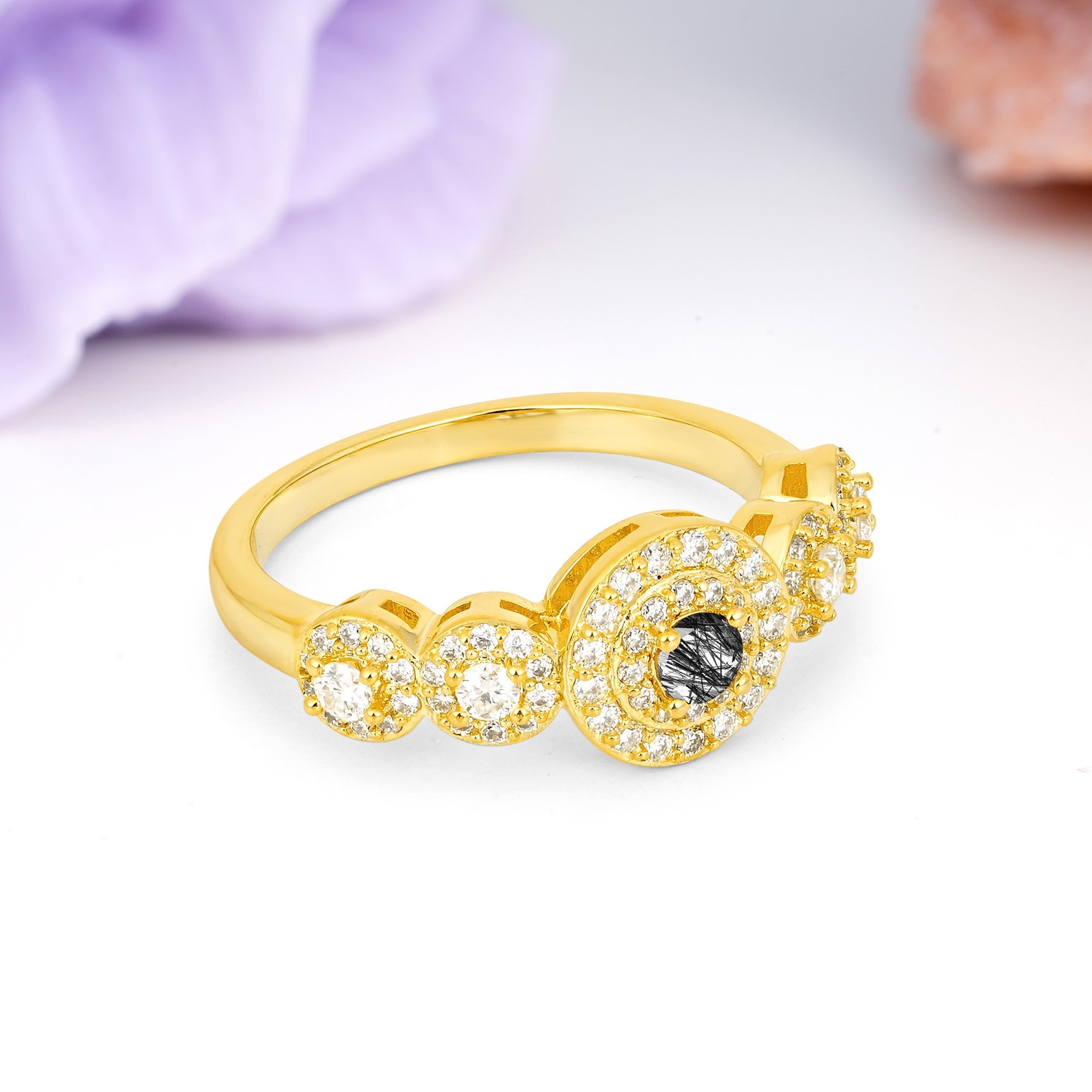 Luxurious Unique 4-Prong Round Cut Black Rutilated Quartz Engagement Ring - Additional view