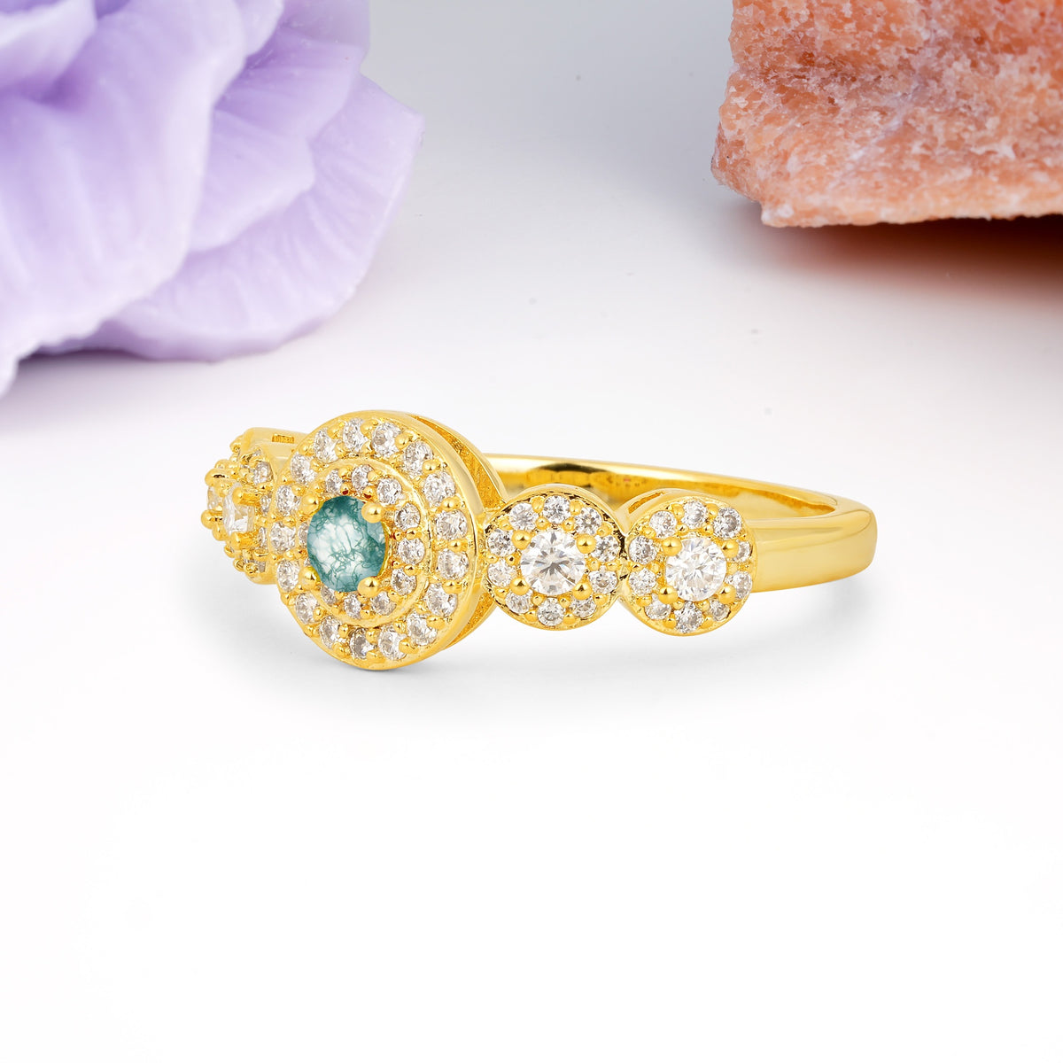 Luxurious Unique 4-Prong Round Cut Moss Agate Engagement Ring - Additional view
