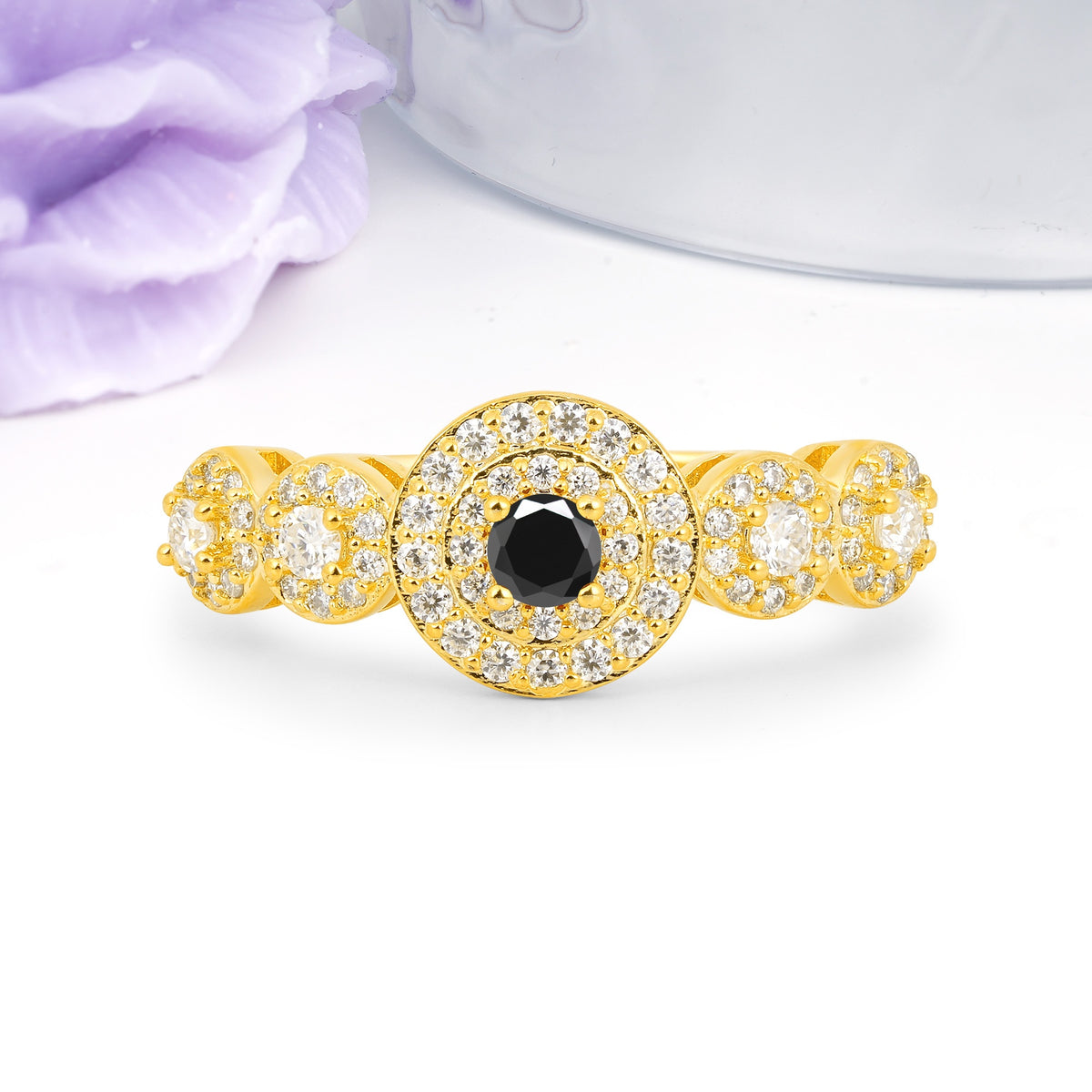 Luxurious Unique 4-Prong Round Cut Black Onyx Engagement Ring - Additional view