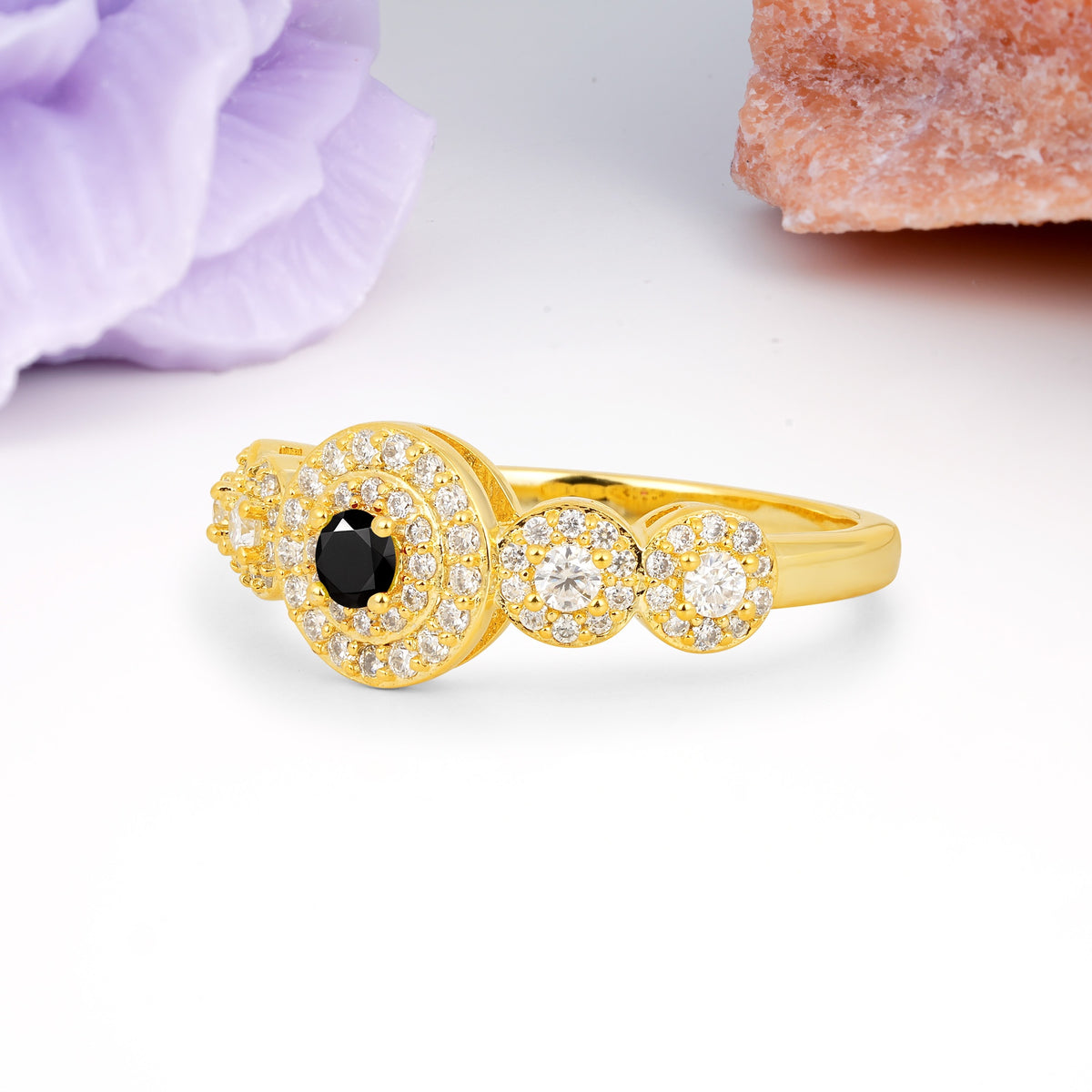 Luxurious Unique 4-Prong Round Cut Black Onyx Engagement Ring - Additional view