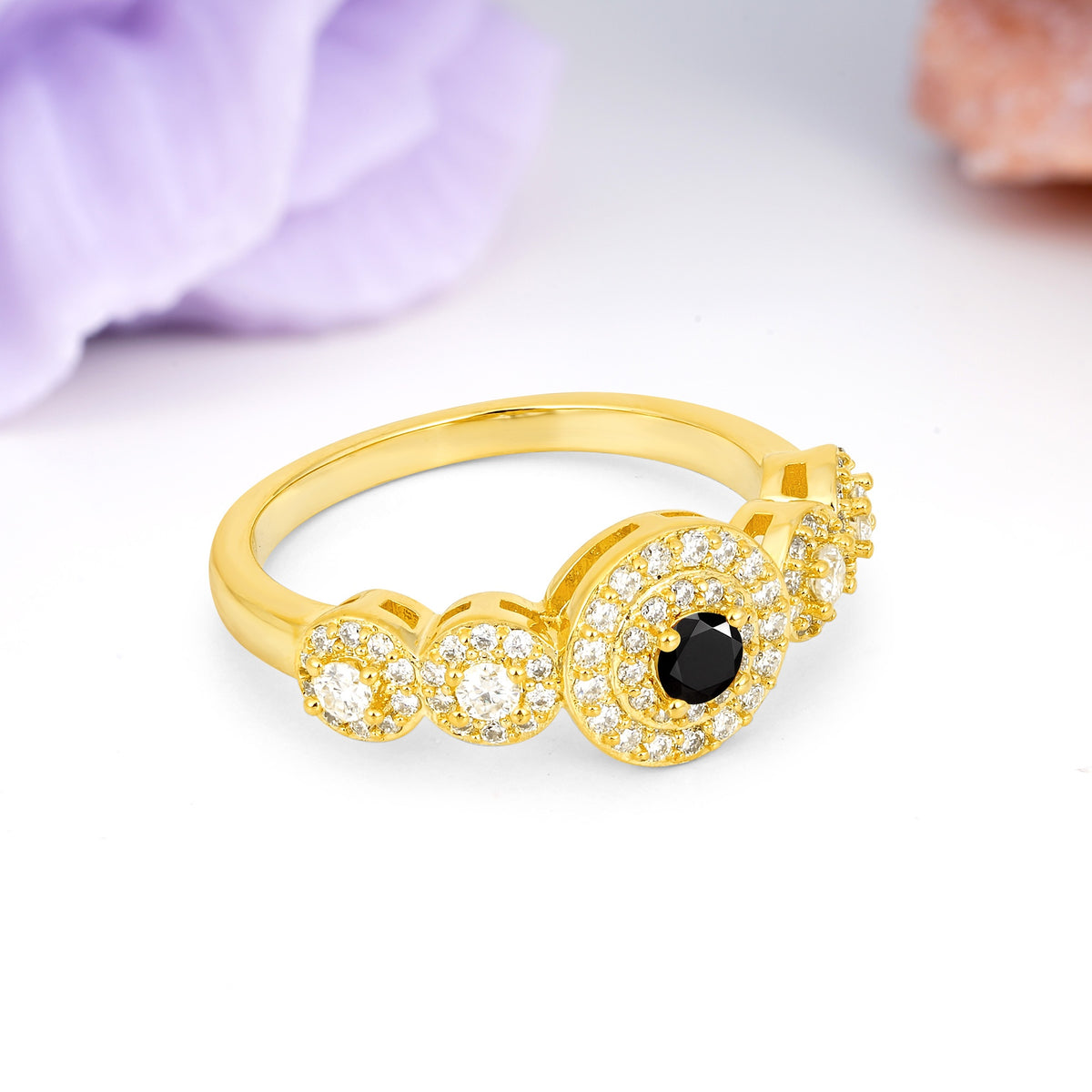 Luxurious Unique 4-Prong Round Cut Black Onyx Engagement Ring - Additional view