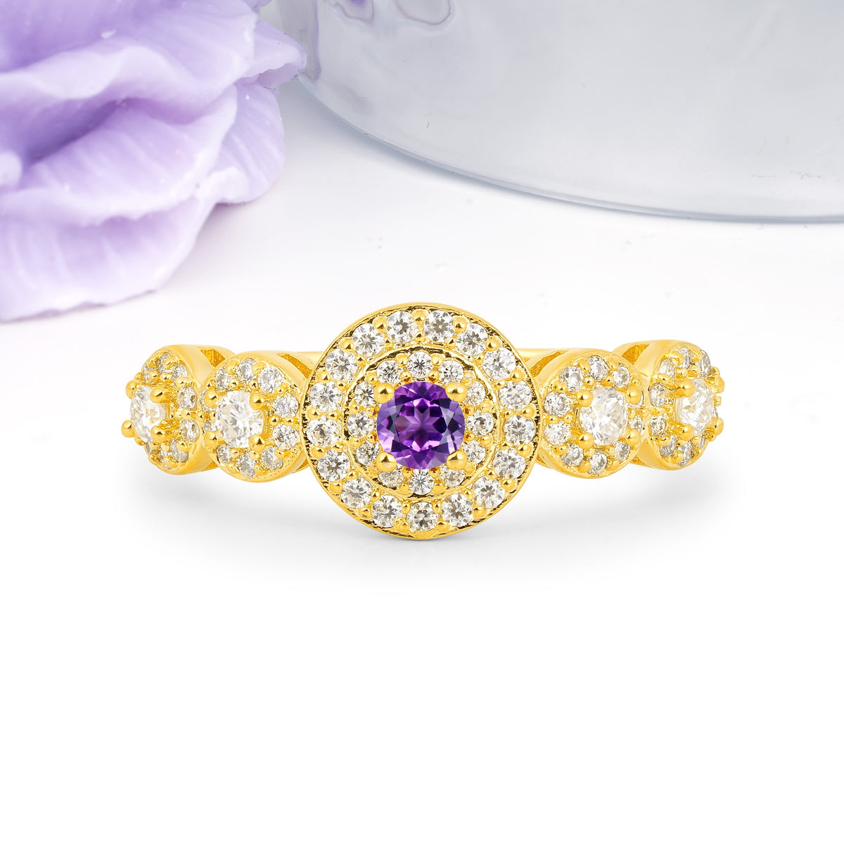 Luxurious Unique 4-Prong Round Cut Amethyst Engagement Ring - Additional view