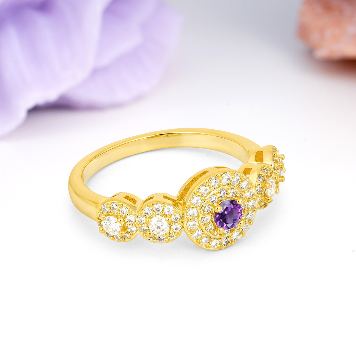 Luxurious Unique 4-Prong Round Cut Amethyst Engagement Ring - Additional view