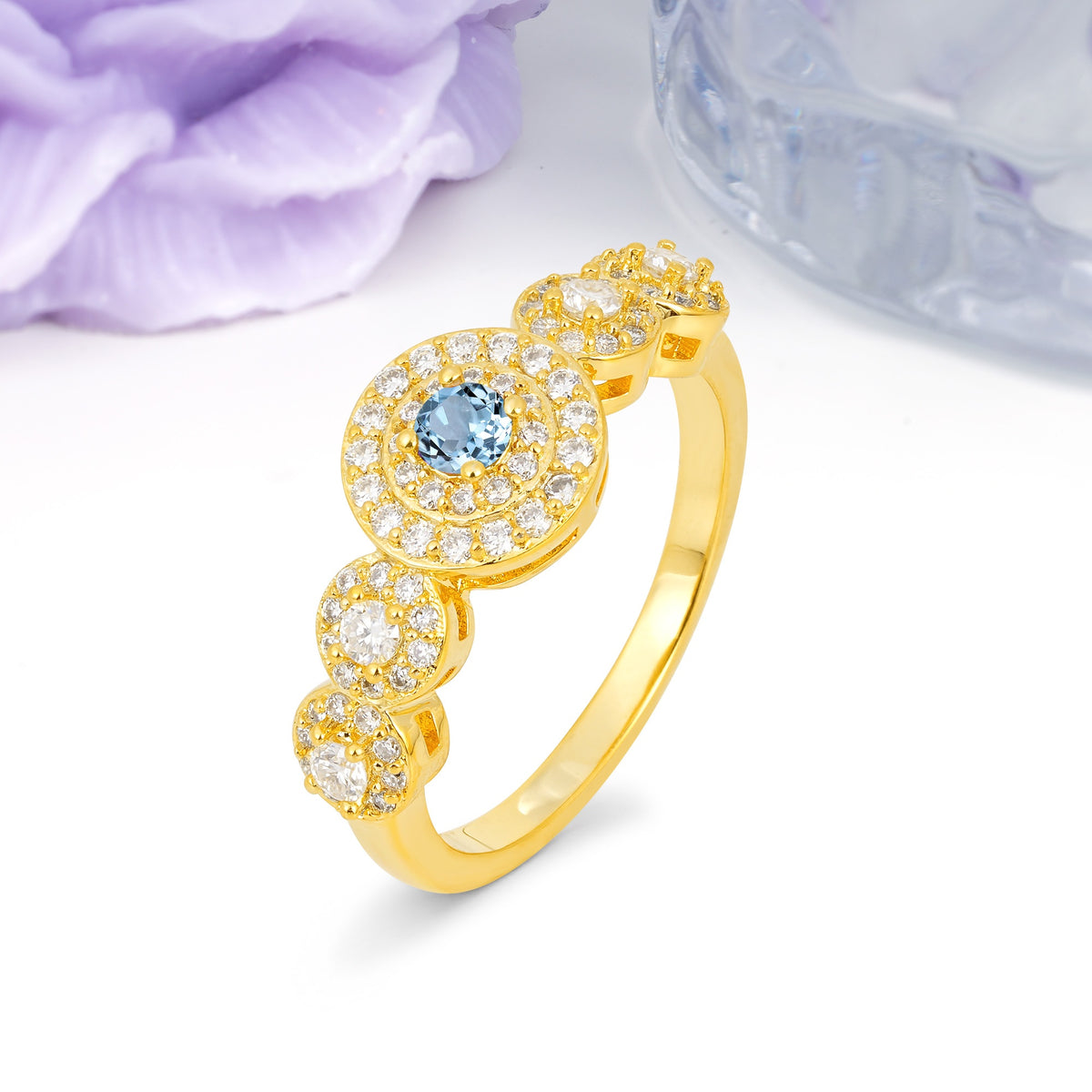 Luxurious Unique 4-Prong Round Cut Aquamarine Engagement Ring - Additional view