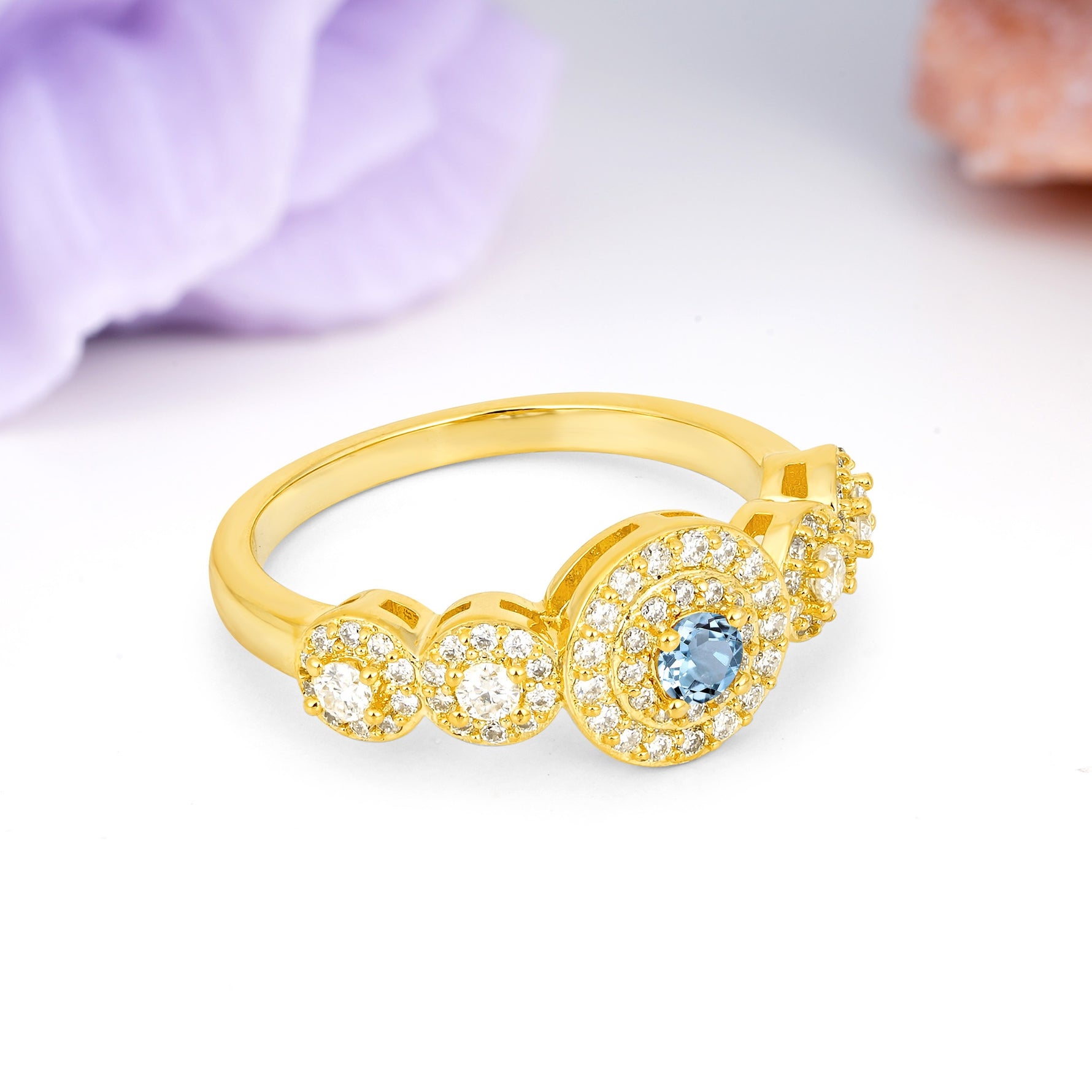 Luxurious Unique 4-Prong Round Cut Aquamarine Engagement Ring - Additional view