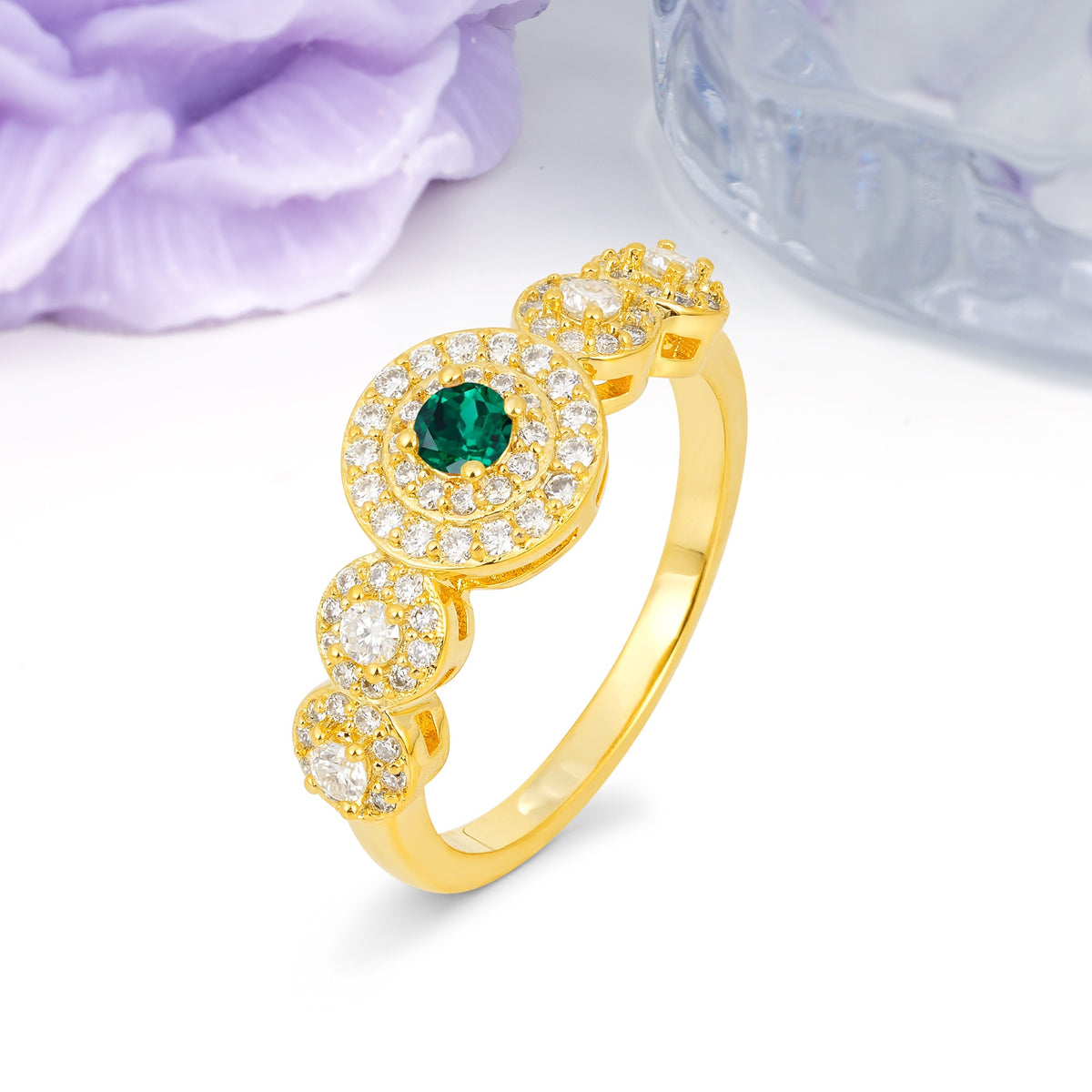 Luxurious Unique 4-Prong Round Cut Emerald Engagement Ring - Additional view