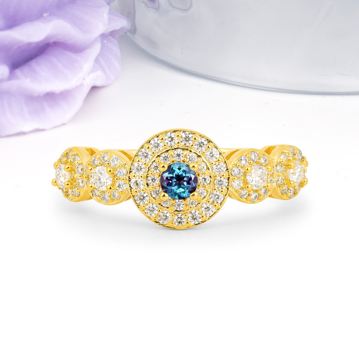 Luxurious Unique 4-Prong Round Cut Alexandrite Engagement Ring - Additional view