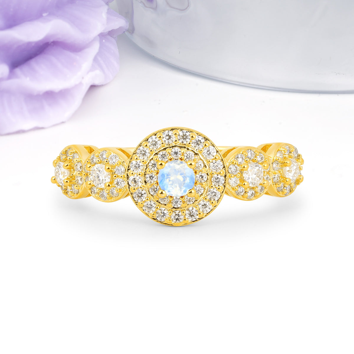 Luxurious Unique 4-Prong Round Cut Moonstone Engagement Ring - Additional view