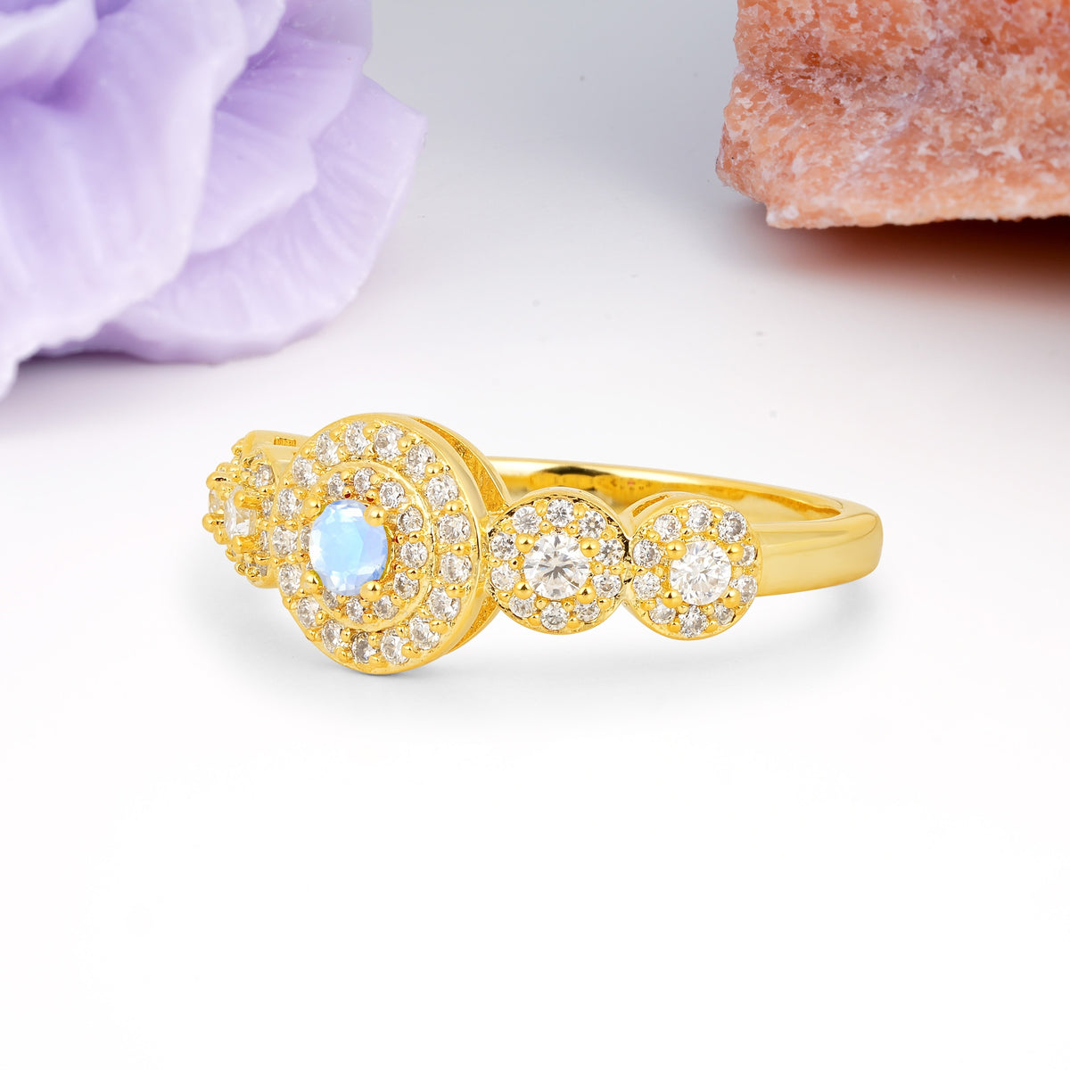 Luxurious Unique 4-Prong Round Cut Moonstone Engagement Ring - Additional view