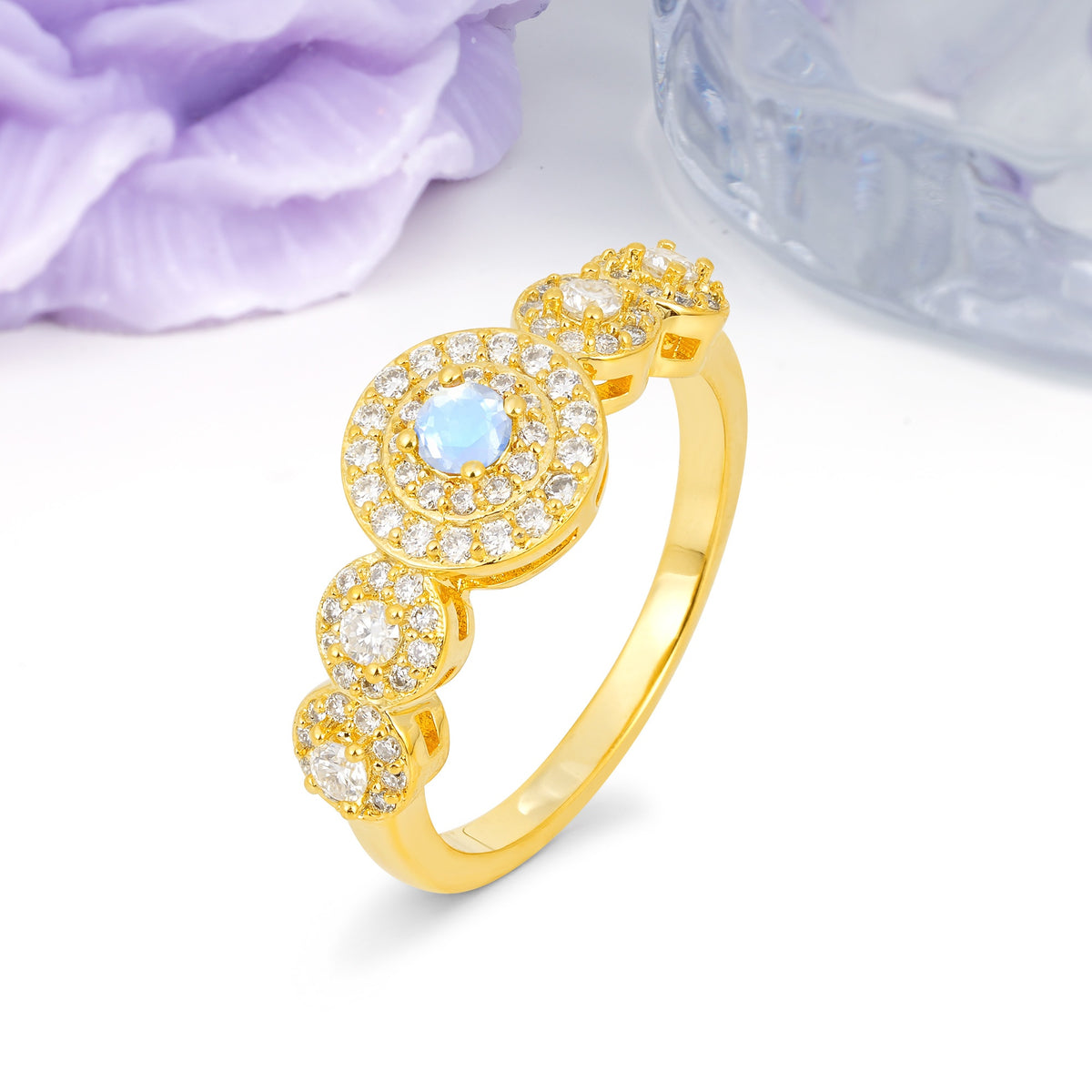 Luxurious Unique 4-Prong Round Cut Moonstone Engagement Ring - Additional view