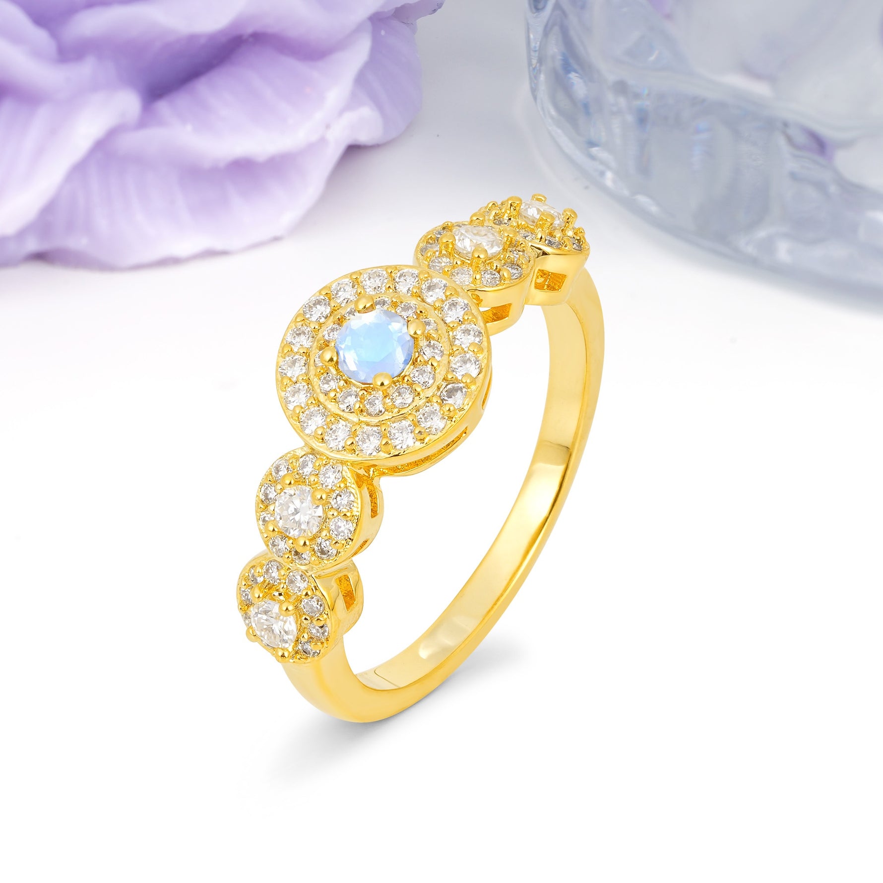 Luxurious Unique 4-Prong Round Cut Moonstone Engagement Ring - Additional view