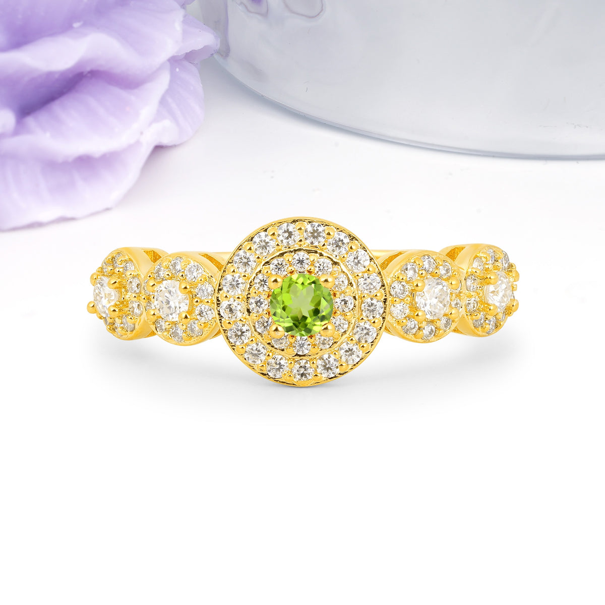 Luxurious Unique 4-Prong Round Cut Peridot Engagement Ring - Additional view