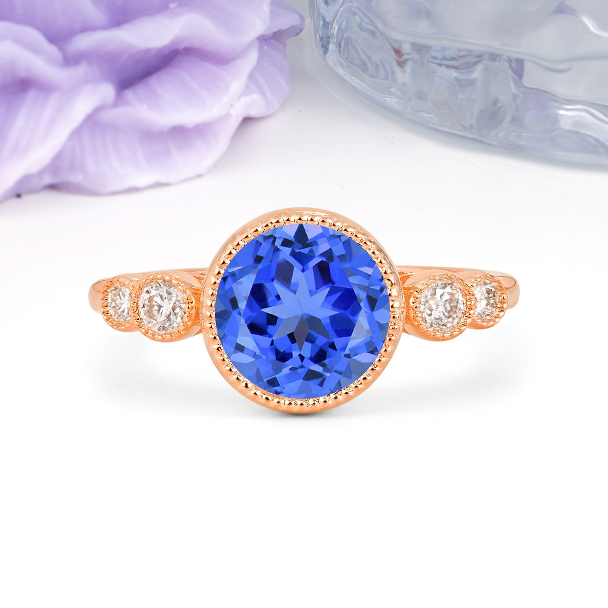 Classic Luxury Inset Round Cut Sapphire Engagement Ring - Additional view