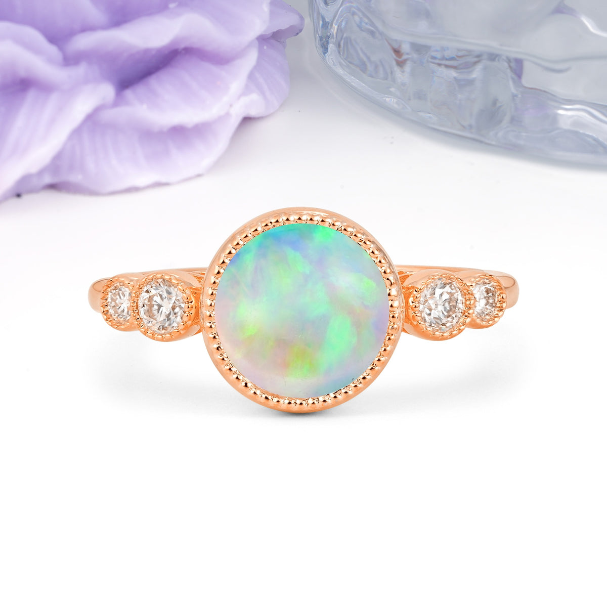 Classic Luxury Inset Round Cut Fire Opal Engagement Ring - Additional view