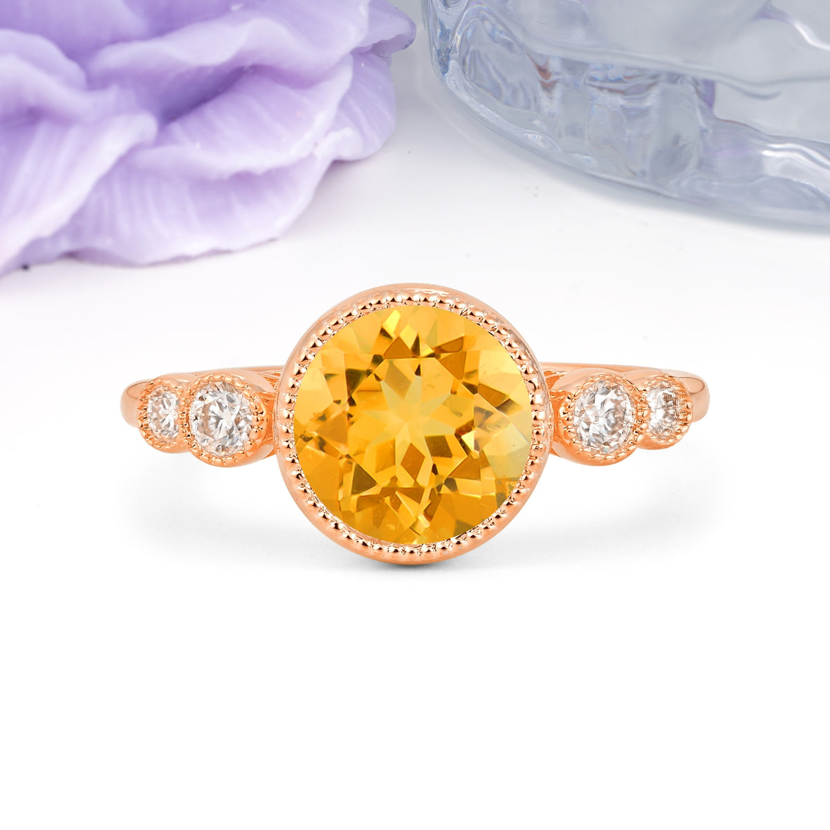 Classic Luxury Inset Round Cut Citrine Engagement Ring - Additional view