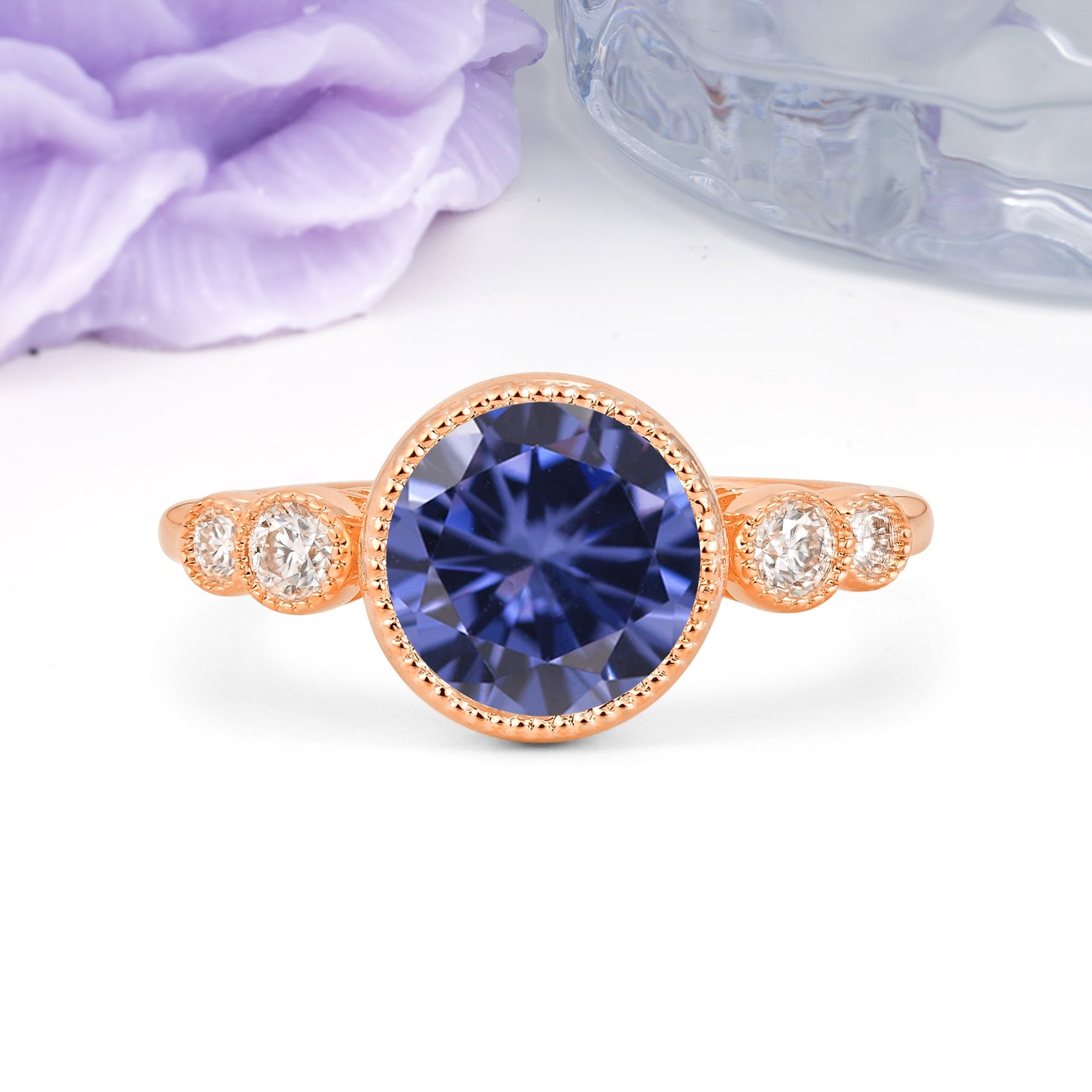 Classic Luxury Inset Round Cut Tanzanite Engagement Ring - Additional view
