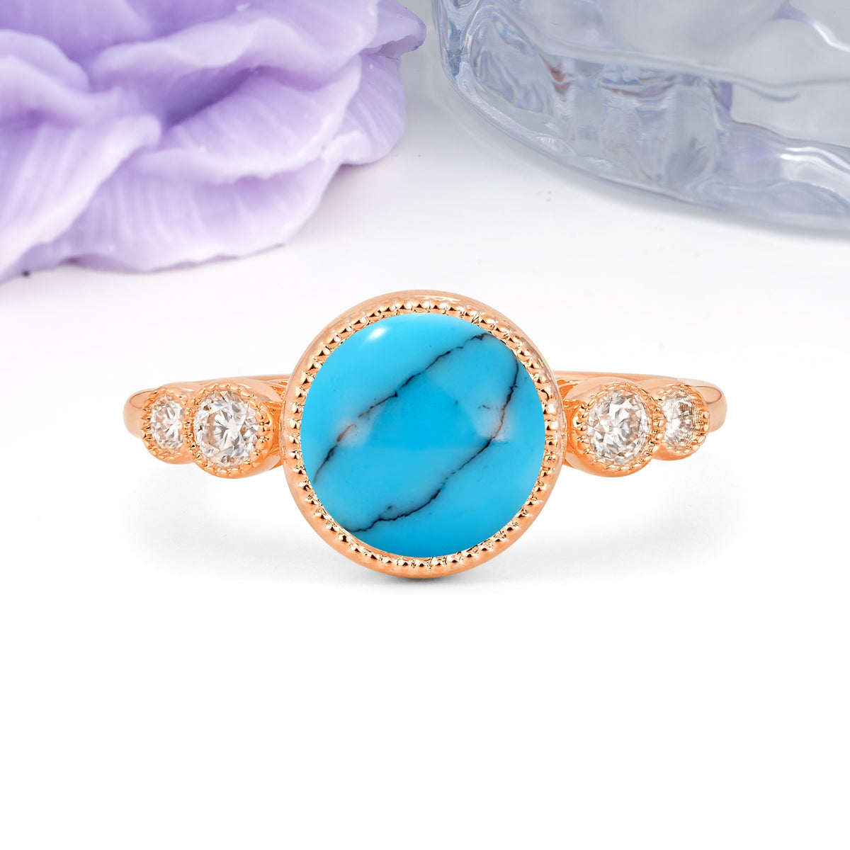 Classic Luxury Inset Round Cut Turquoise Engagement Ring - Additional view