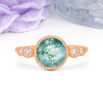 Classic Luxury Inset Round Cut Moss Agate Engagement Ring - Additional view