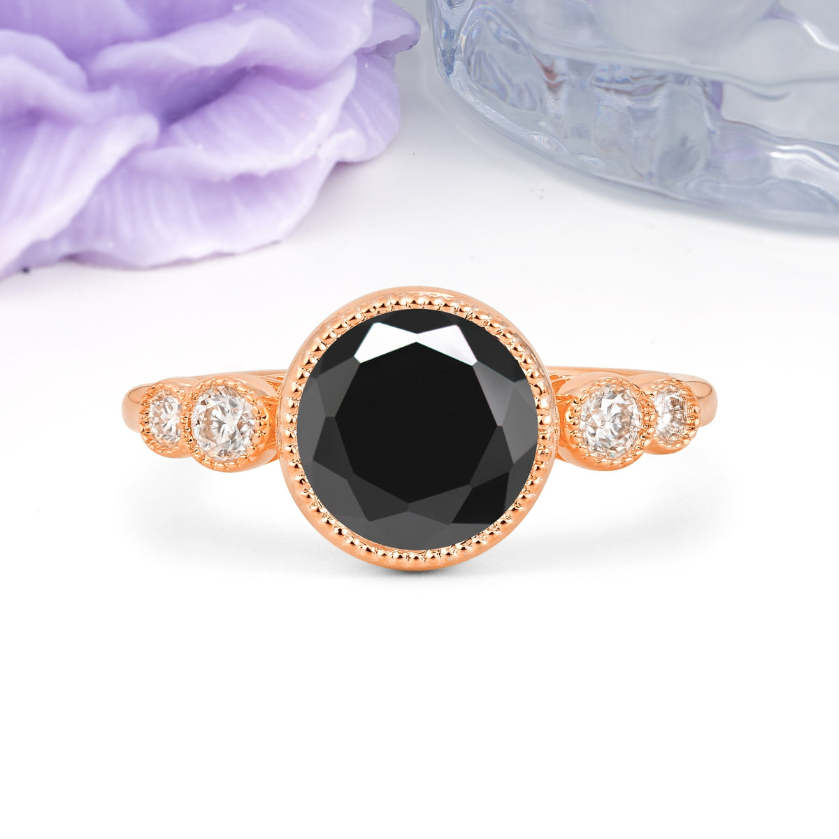 Classic Luxury Inset Round Cut Black Onyx Engagement Ring - Additional view