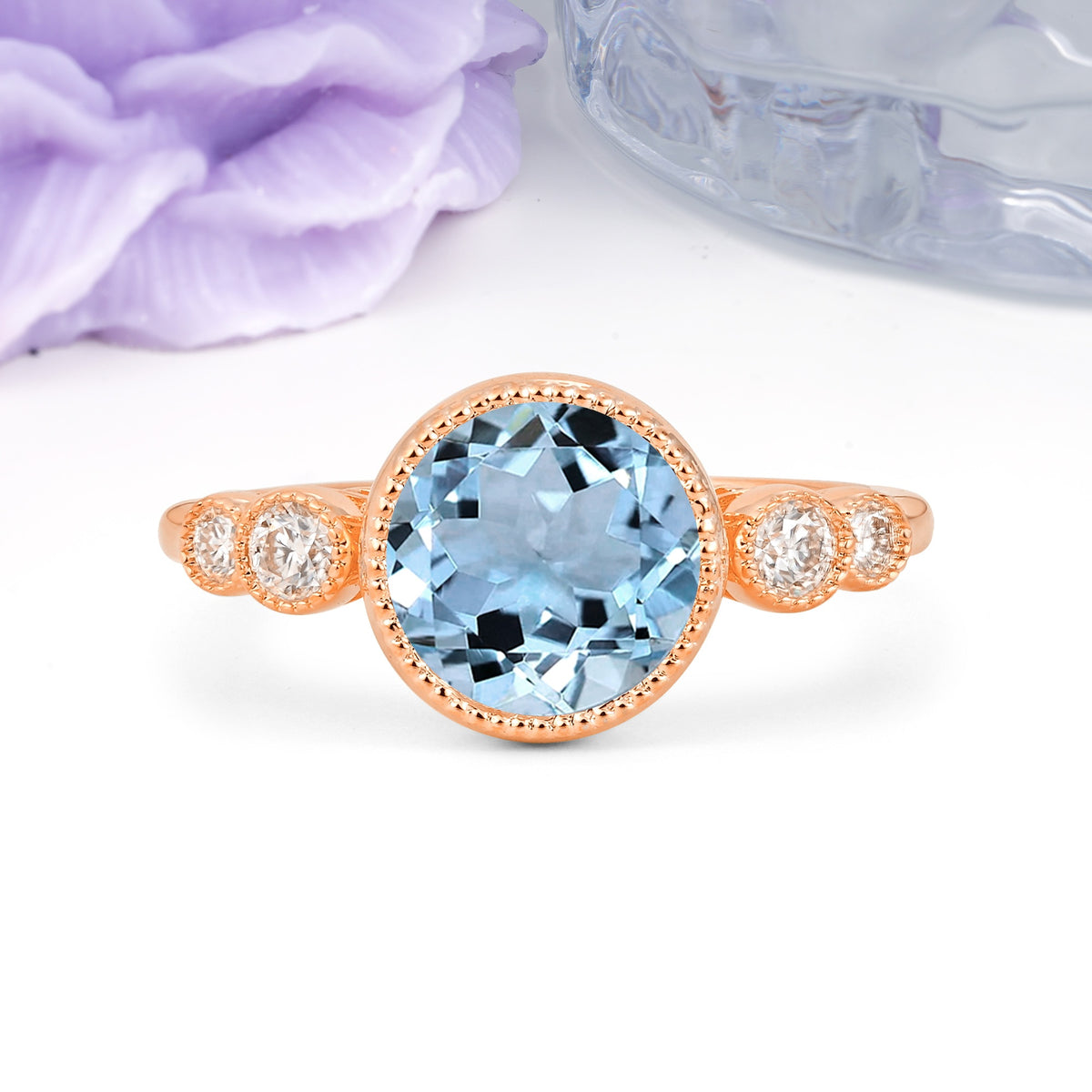 Classic Luxury Inset Round Cut Aquamarine Engagement Ring - Additional view