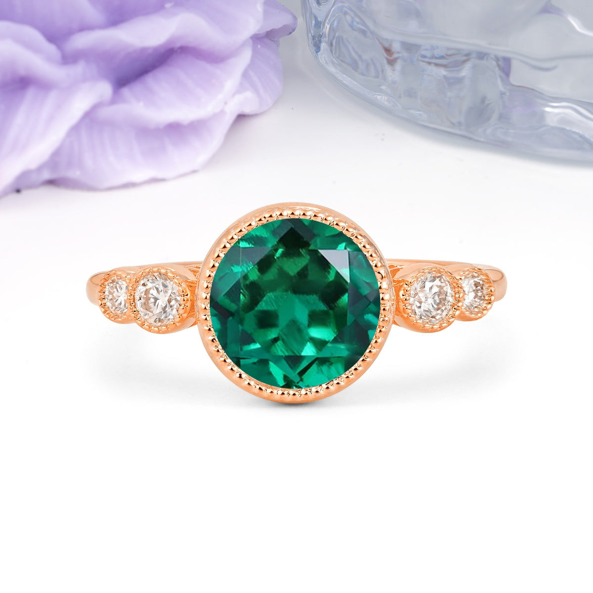 Classic Luxury Inset Round Cut Emerald Engagement Ring - Additional view