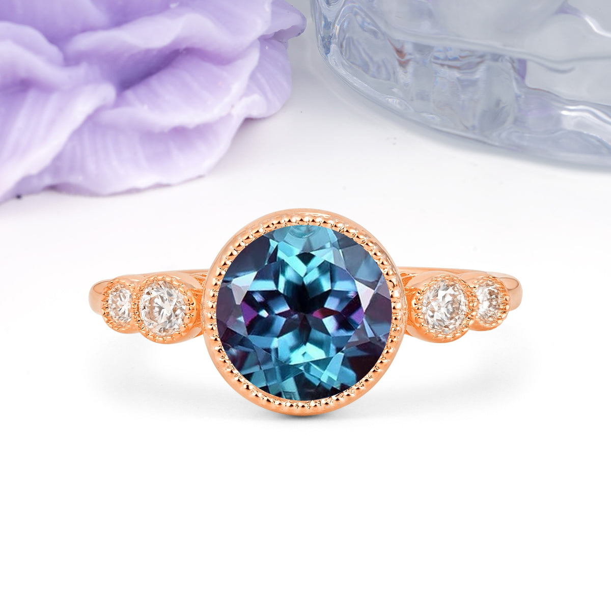 Classic Luxury Inset Round Cut Alexandrite Engagement Ring - Additional view