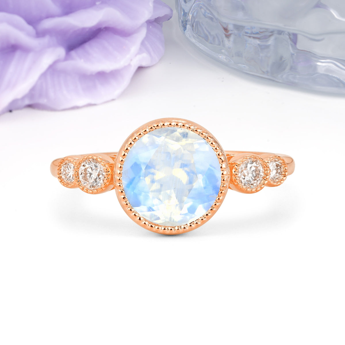 Classic Luxury Inset Round Cut Moonstone Engagement Ring - Additional view