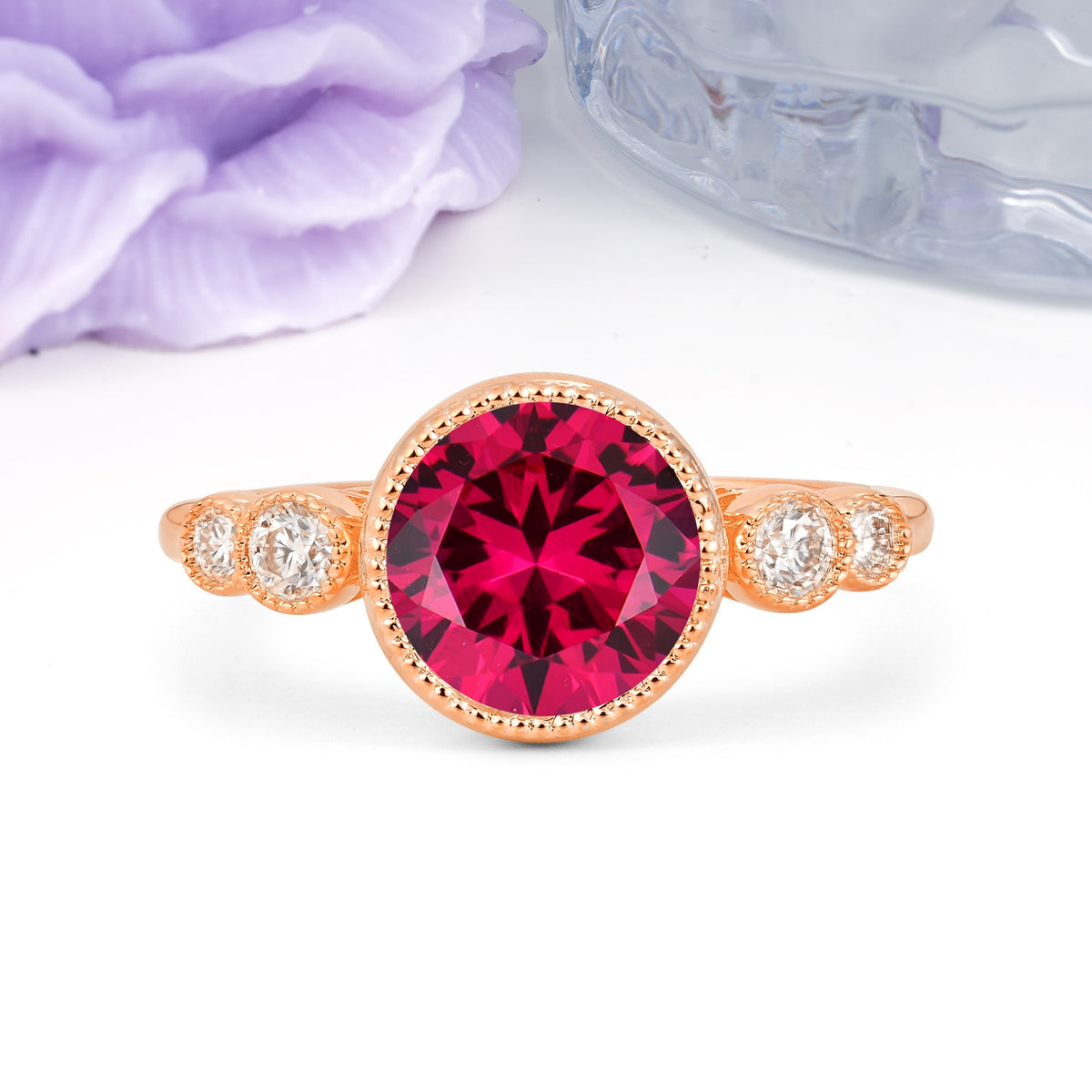 Classic Luxury Inset Round Cut Ruby Engagement Ring - Additional view