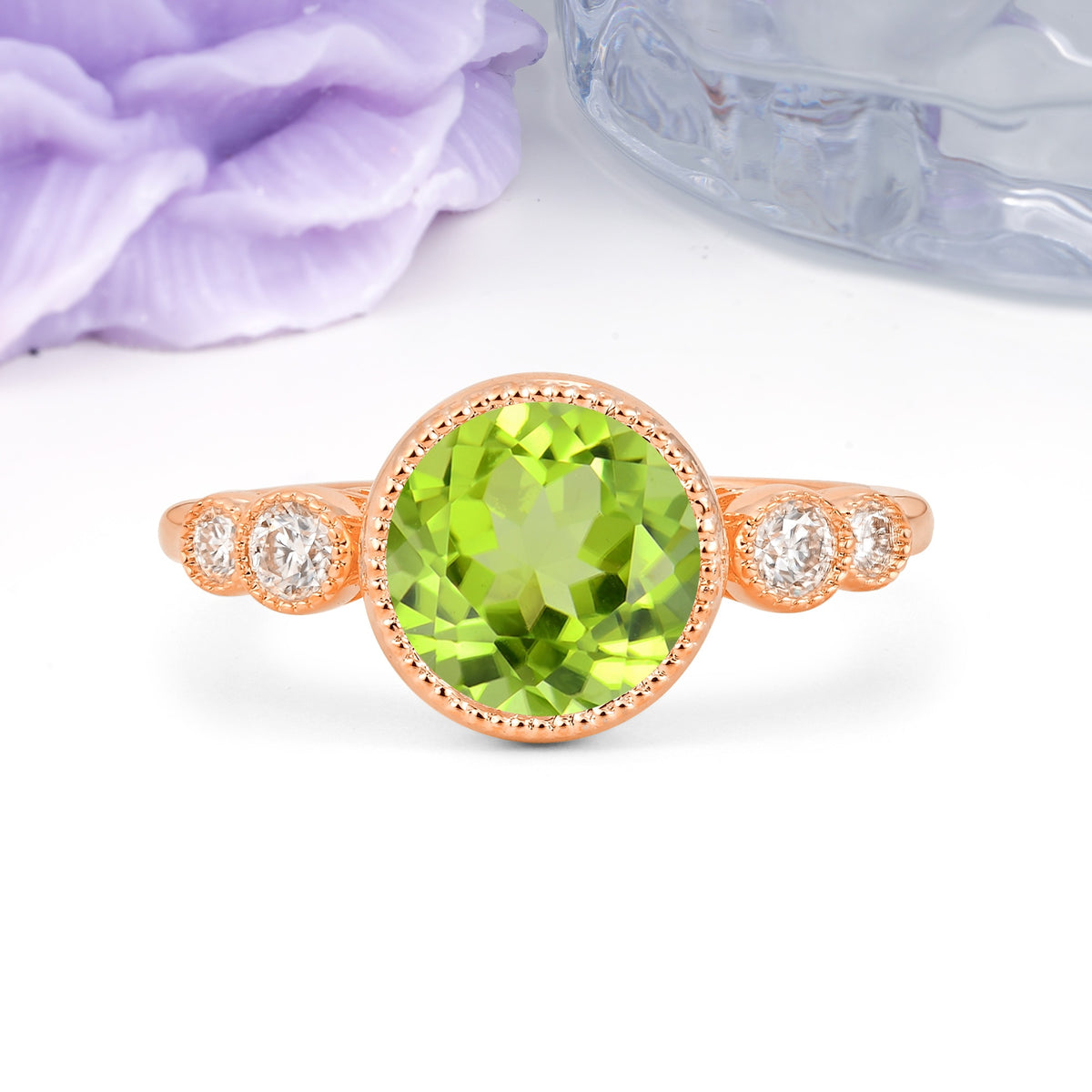 Classic Luxury Inset Round Cut Peridot Engagement Ring - Additional view