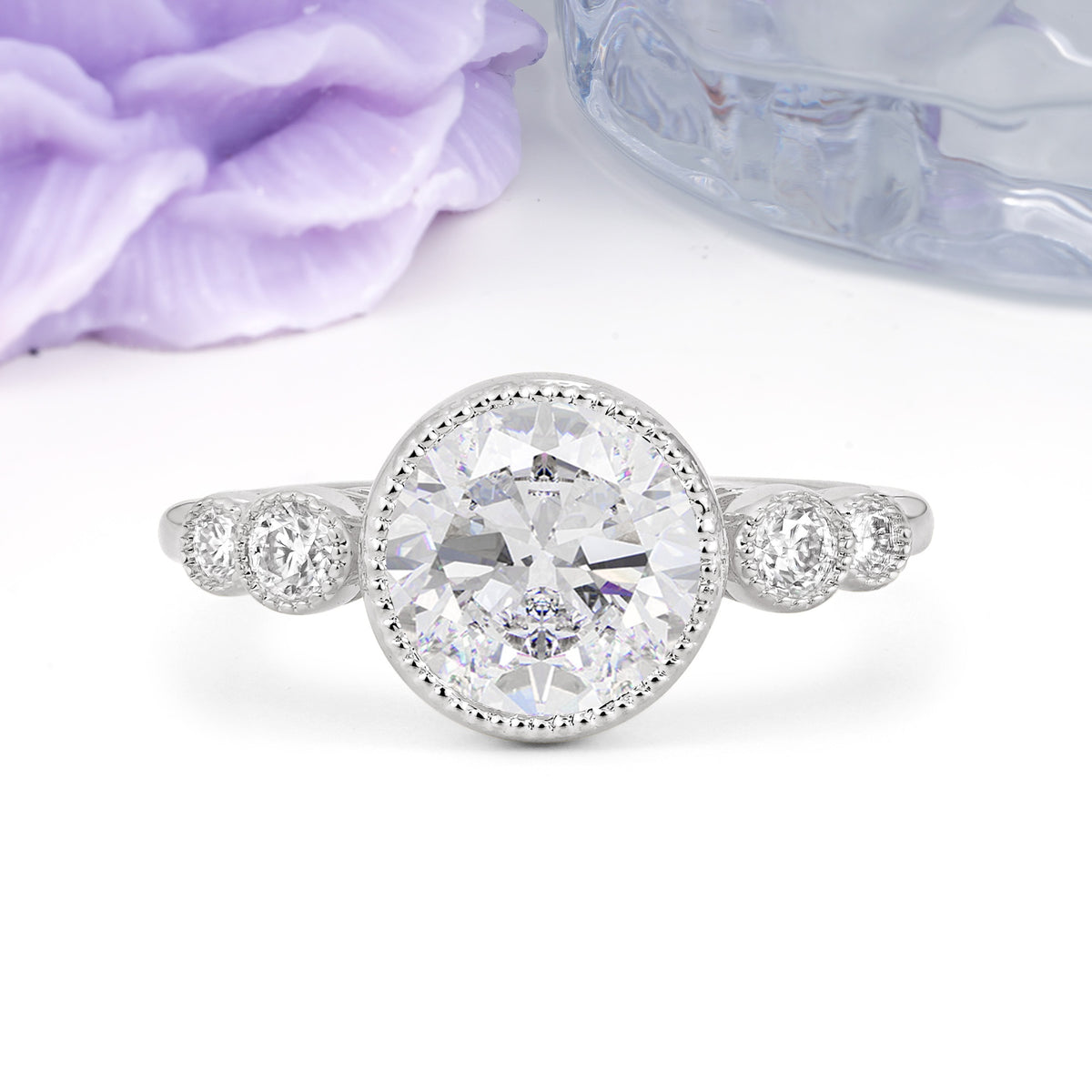 Classic Luxury Inset Round Cut Moissanite Engagement Ring - Additional view