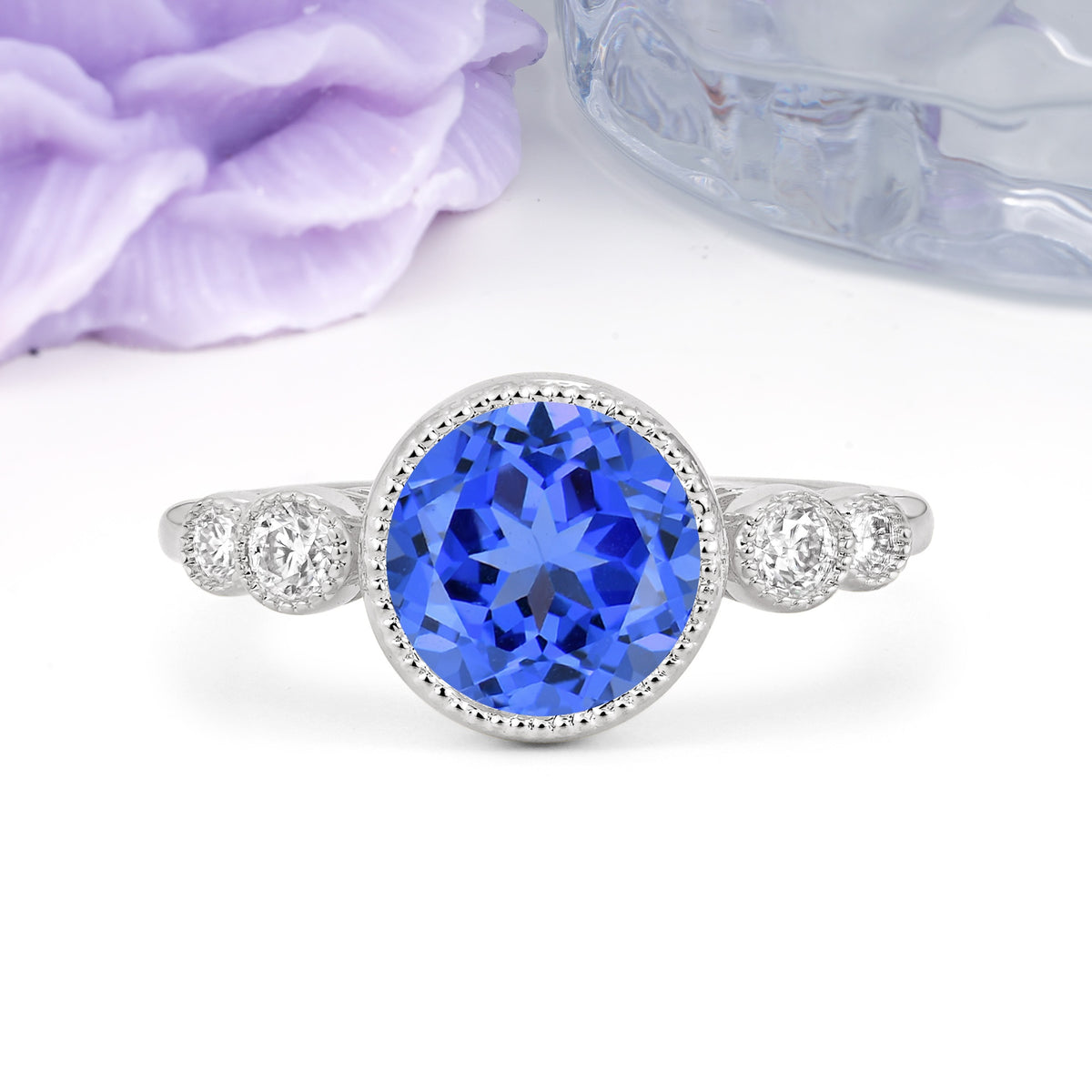Classic Luxury Inset Round Cut Sapphire Engagement Ring - Additional view