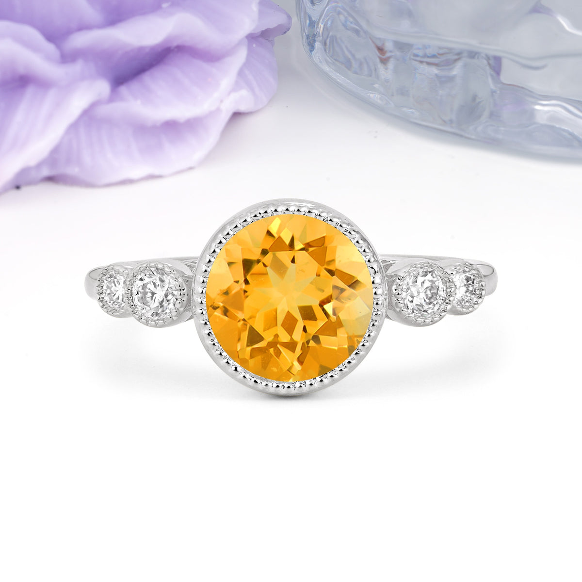 Classic Luxury Inset Round Cut Citrine Engagement Ring - Additional view