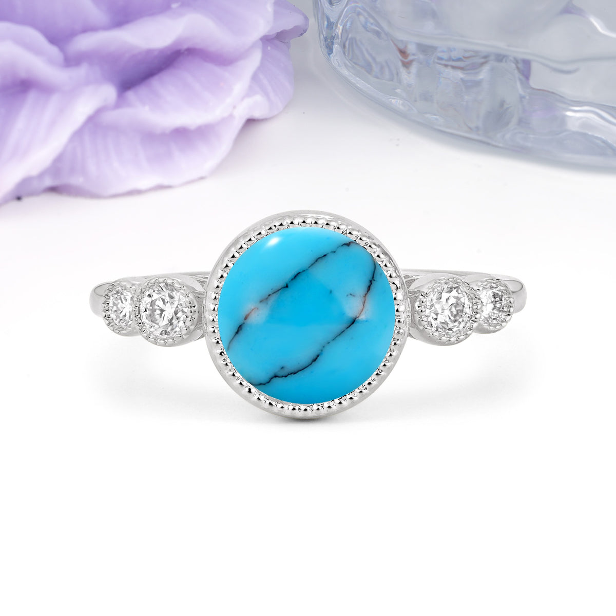 Classic Luxury Inset Round Cut Turquoise Engagement Ring - Additional view