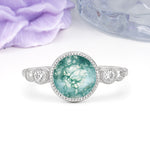 Classic Luxury Inset Round Cut Moss Agate Engagement Ring - Additional view