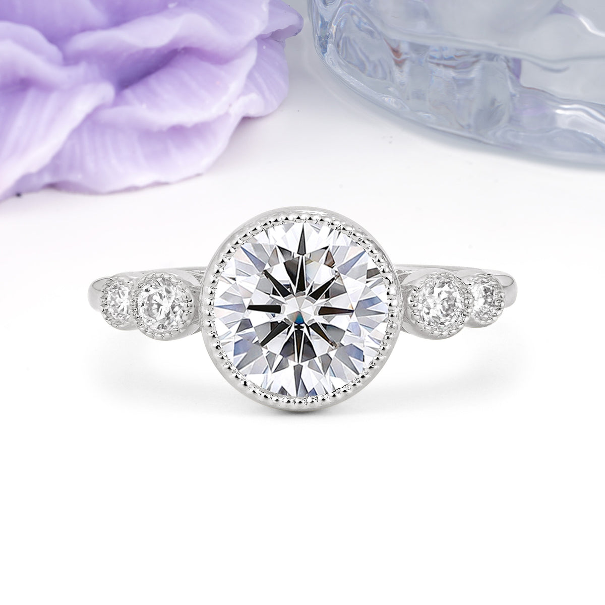 Classic Luxury Inset Round Cut Lab Diamond Engagement Ring - Additional view