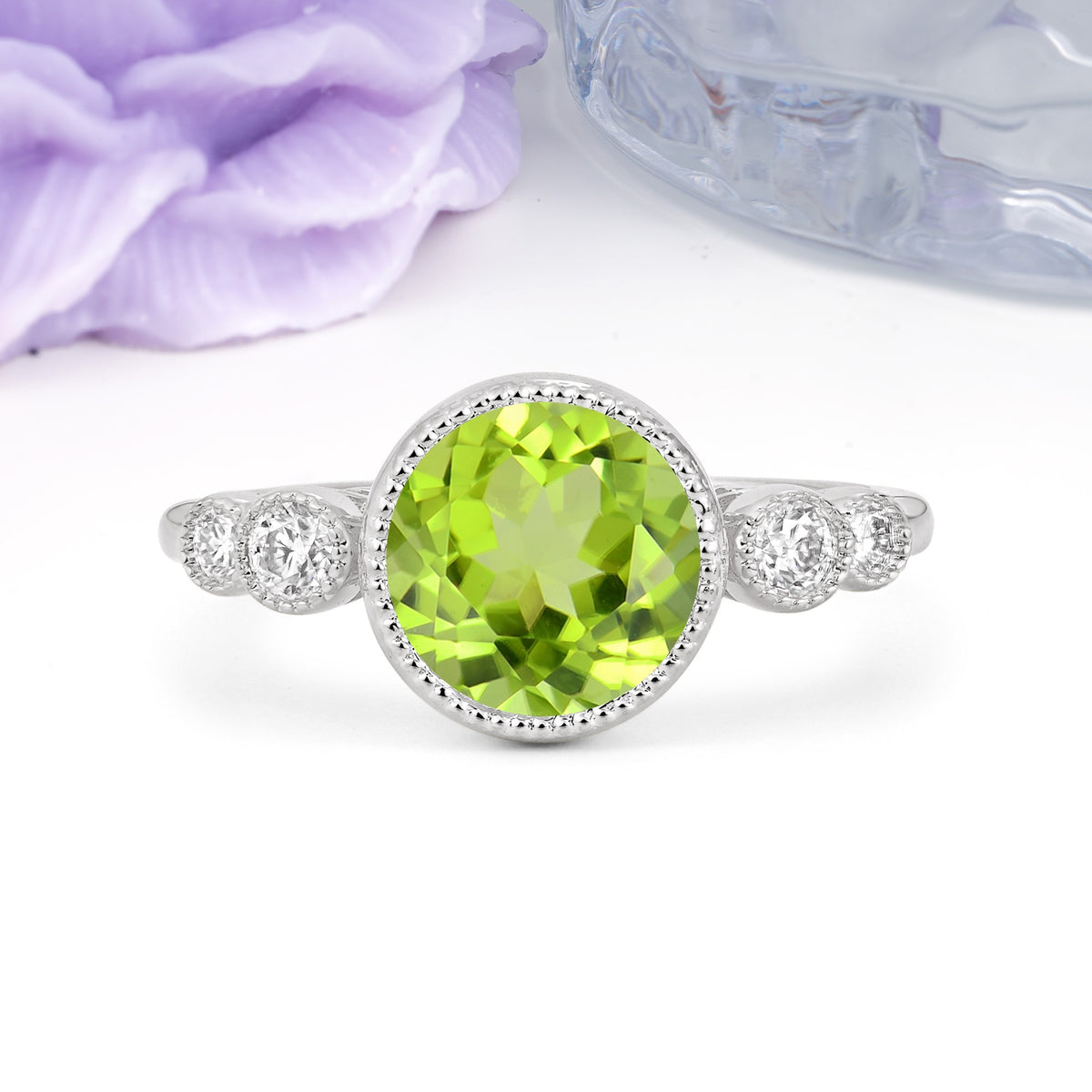 Classic Luxury Inset Round Cut Peridot Engagement Ring - Additional view