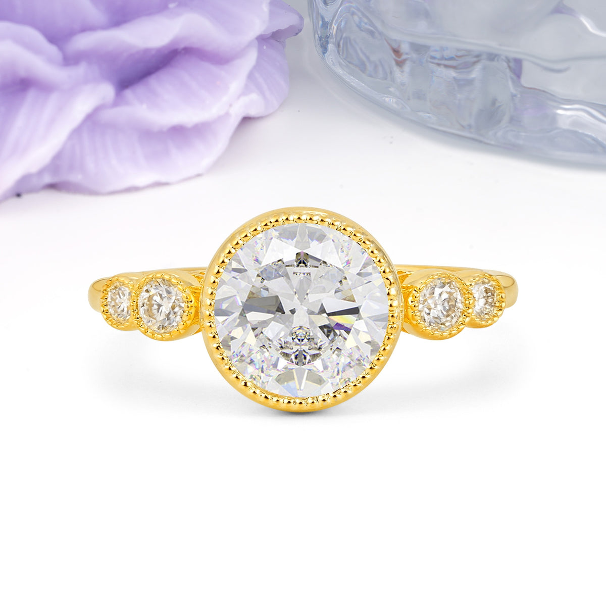 Classic Luxury Inset Round Cut Moissanite Engagement Ring - Additional view