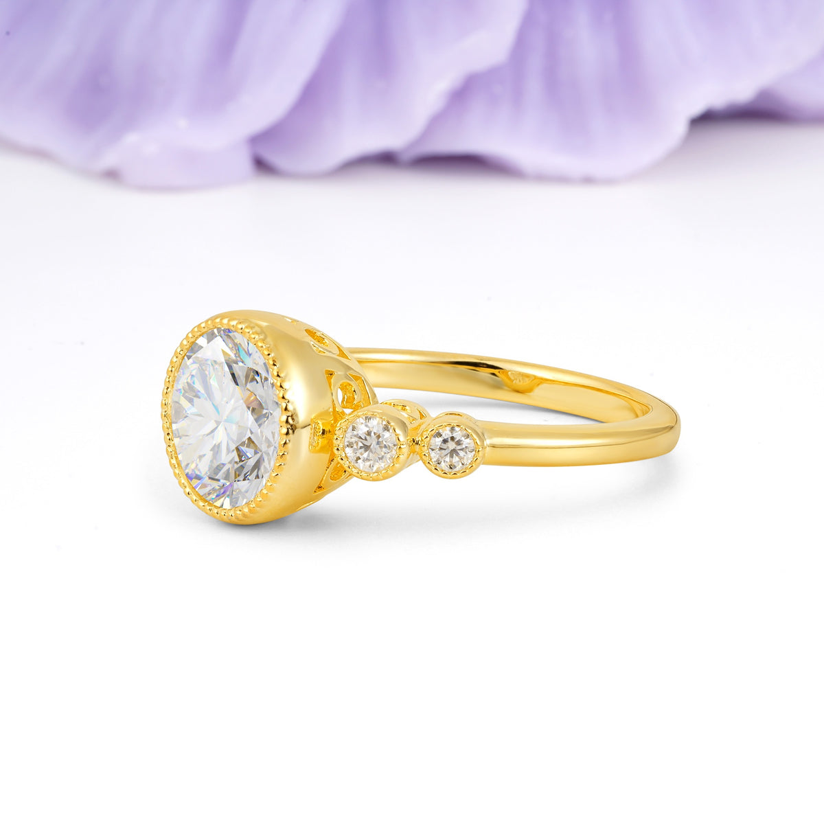 Classic Luxury Inset Round Cut Moissanite Engagement Ring - Additional view