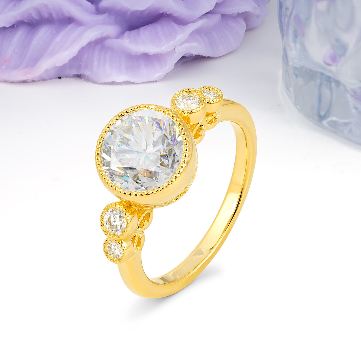 Classic Luxury Inset Round Cut Moissanite Engagement Ring - Additional view