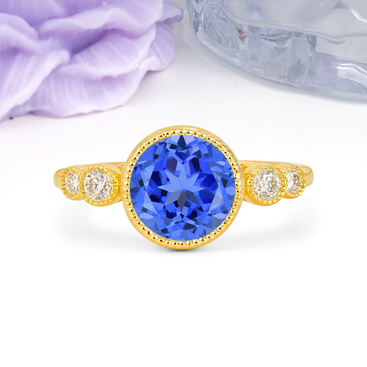 Classic Luxury Inset Round Cut Sapphire Engagement Ring - Additional view