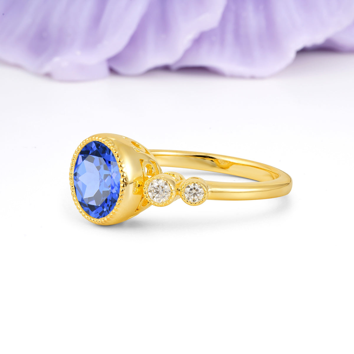 Classic Luxury Inset Round Cut Sapphire Engagement Ring - Additional view