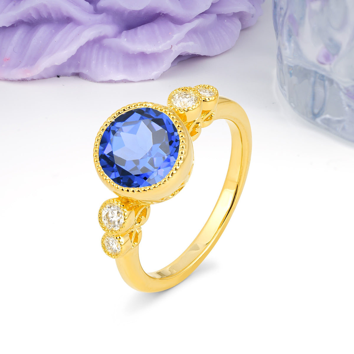 Classic Luxury Inset Round Cut Sapphire Engagement Ring - Additional view
