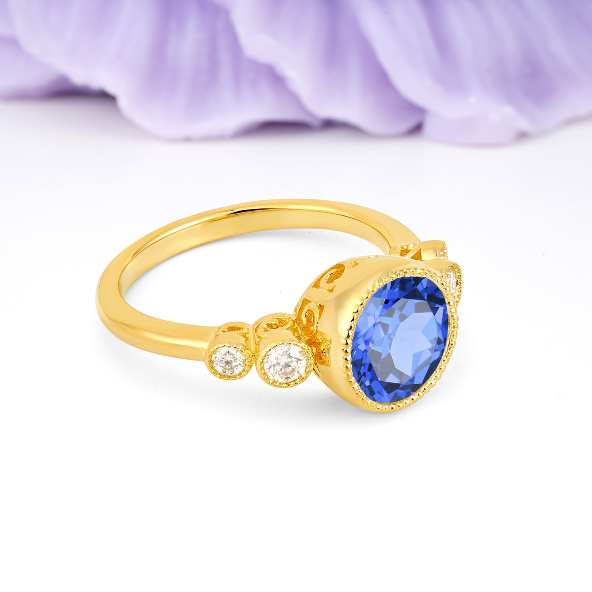 Classic Luxury Inset Round Cut Sapphire Engagement Ring - Additional view