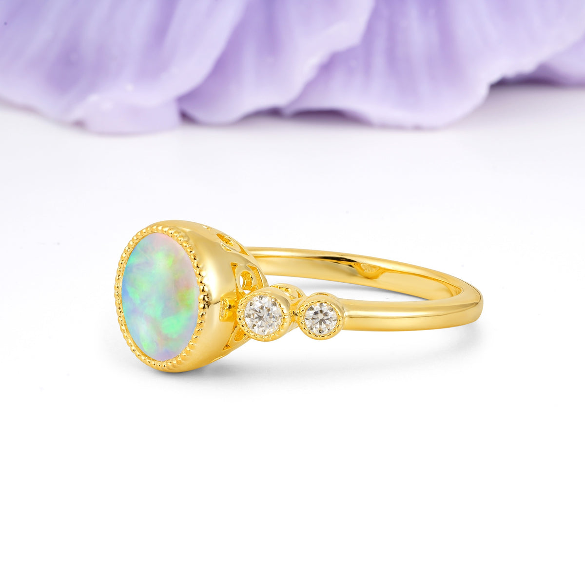 Classic Luxury Inset Round Cut Fire Opal Engagement Ring - Additional view