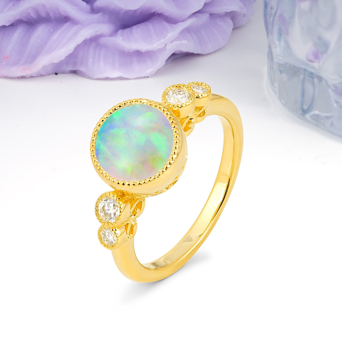 Classic Luxury Inset Round Cut Fire Opal Engagement Ring - Additional view