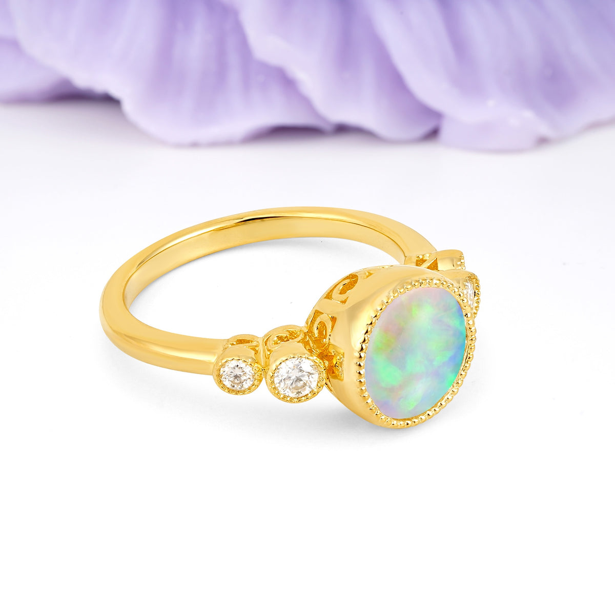 Classic Luxury Inset Round Cut Fire Opal Engagement Ring - Additional view
